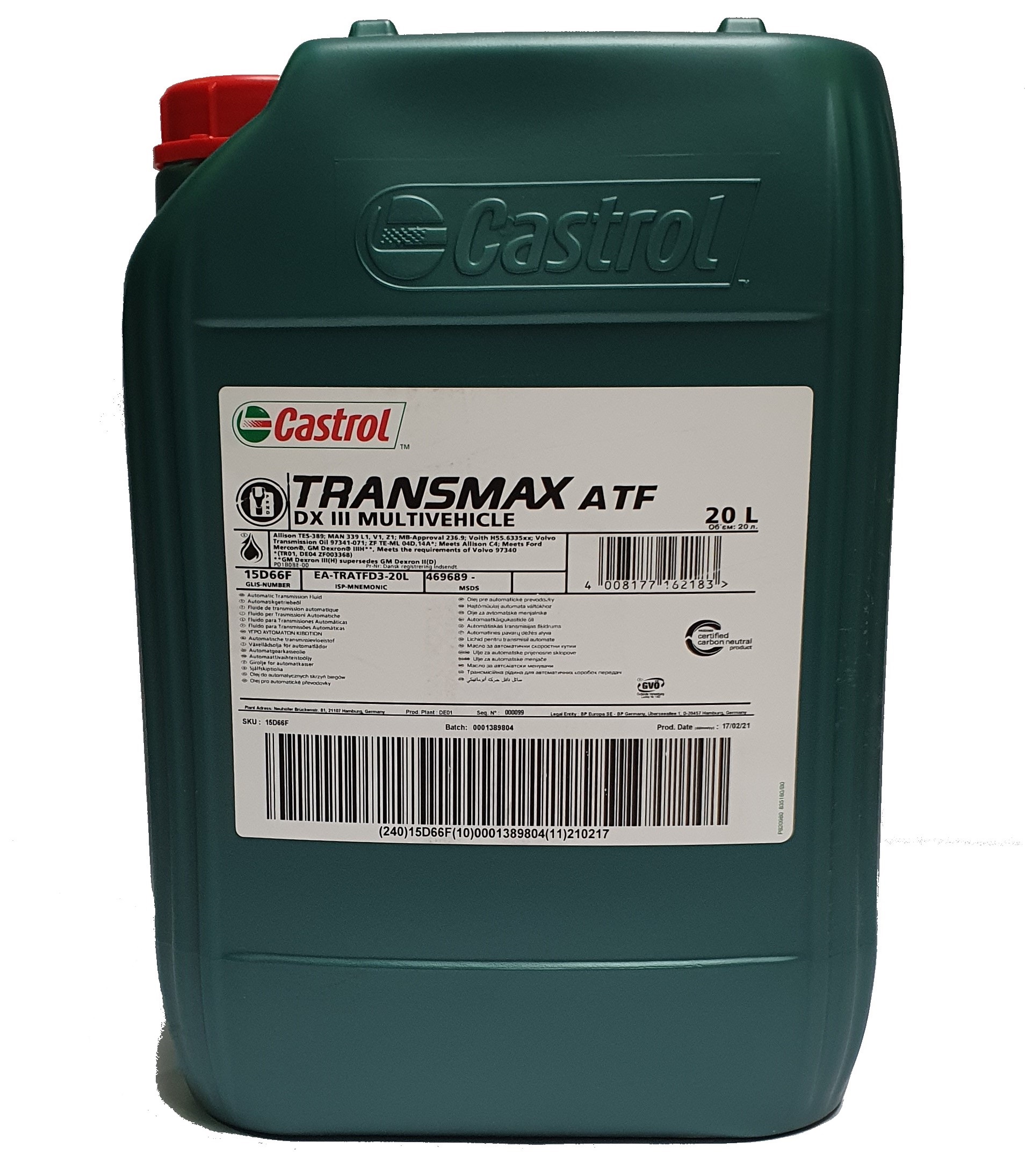 Castrol Transmax ATF DX III Multivehicle 20 Liter
